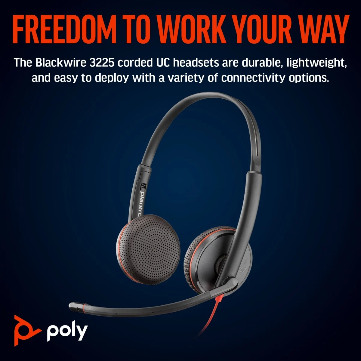 Poly Blackwire 3225 Stereo USB-C Headset +3.5mm Plug +USB-C/A Adapter (Bulk)
