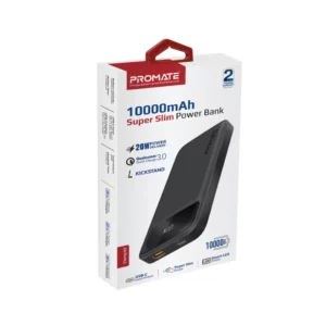 Promate 10000mAh Slim Power Bank with 20W USB-C Power Delivery and Quick Charge 3.0 , Black