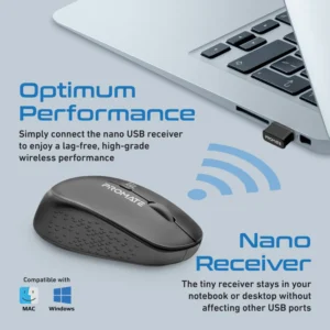 Promate 1600DPI Contoured Wireless Mouse, Blue