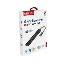 Promate USB-C Hub with 4 USB Ports, USB-C to USB-A Adapter