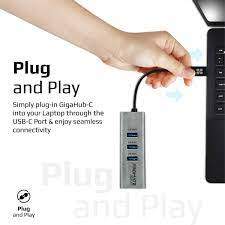Promate USB-C Hub with 3 USB 3.0 Ports & 1000Mbps LAN Port