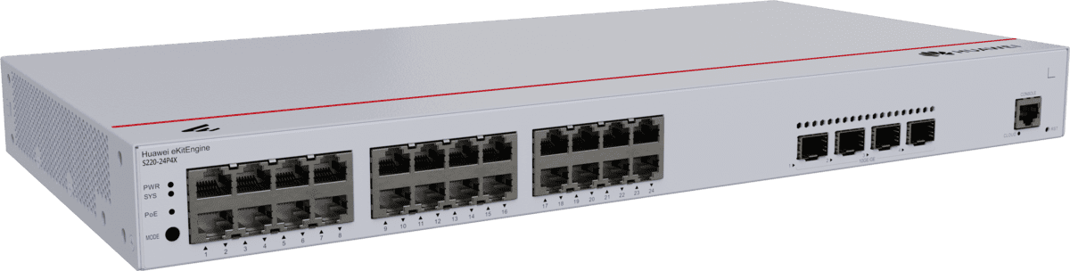 Huawei Switch S220-24P4X (24*GE ports(400W PoE+), 4*10GE SFP+ ports, built-in AC power)