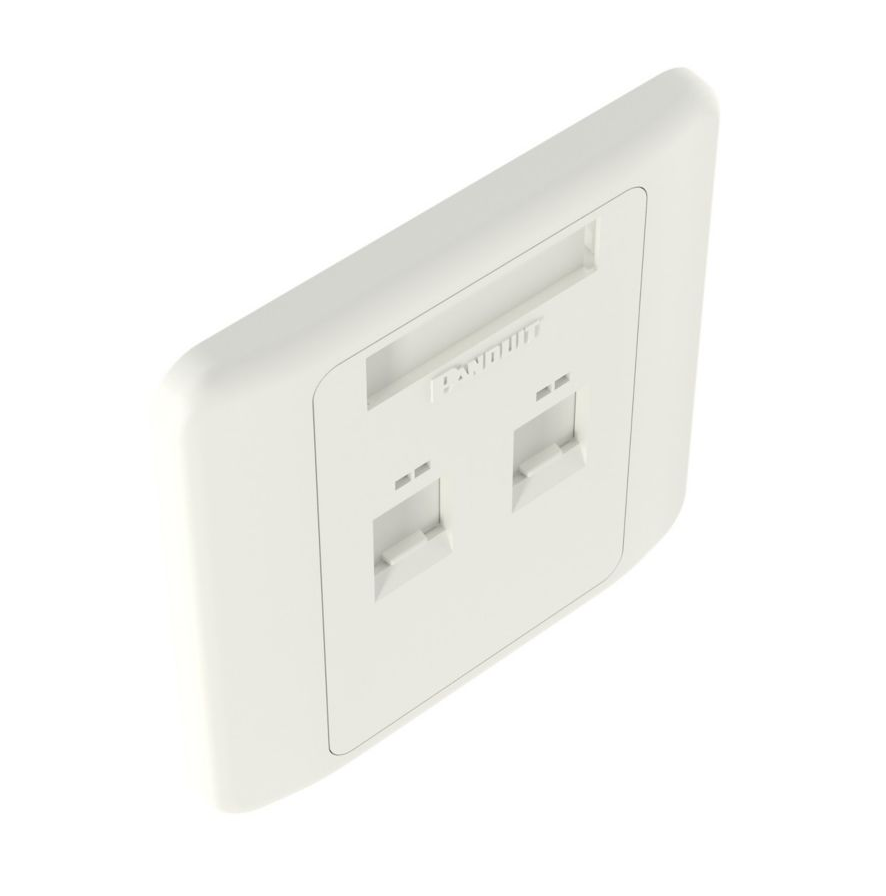 Panduit NKFPLUKF2SAW Flat Shuttered Faceplate, 2 Port, Arctic White
