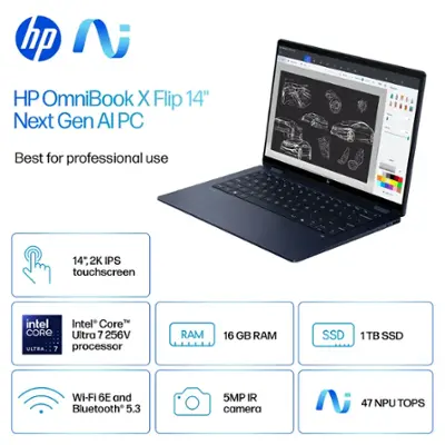 HP OmniBook X Flip 14 inch 2-in-1 Laptop ultra 7, 16GB RAM, and 1TB SSD Laptop - Image 3
