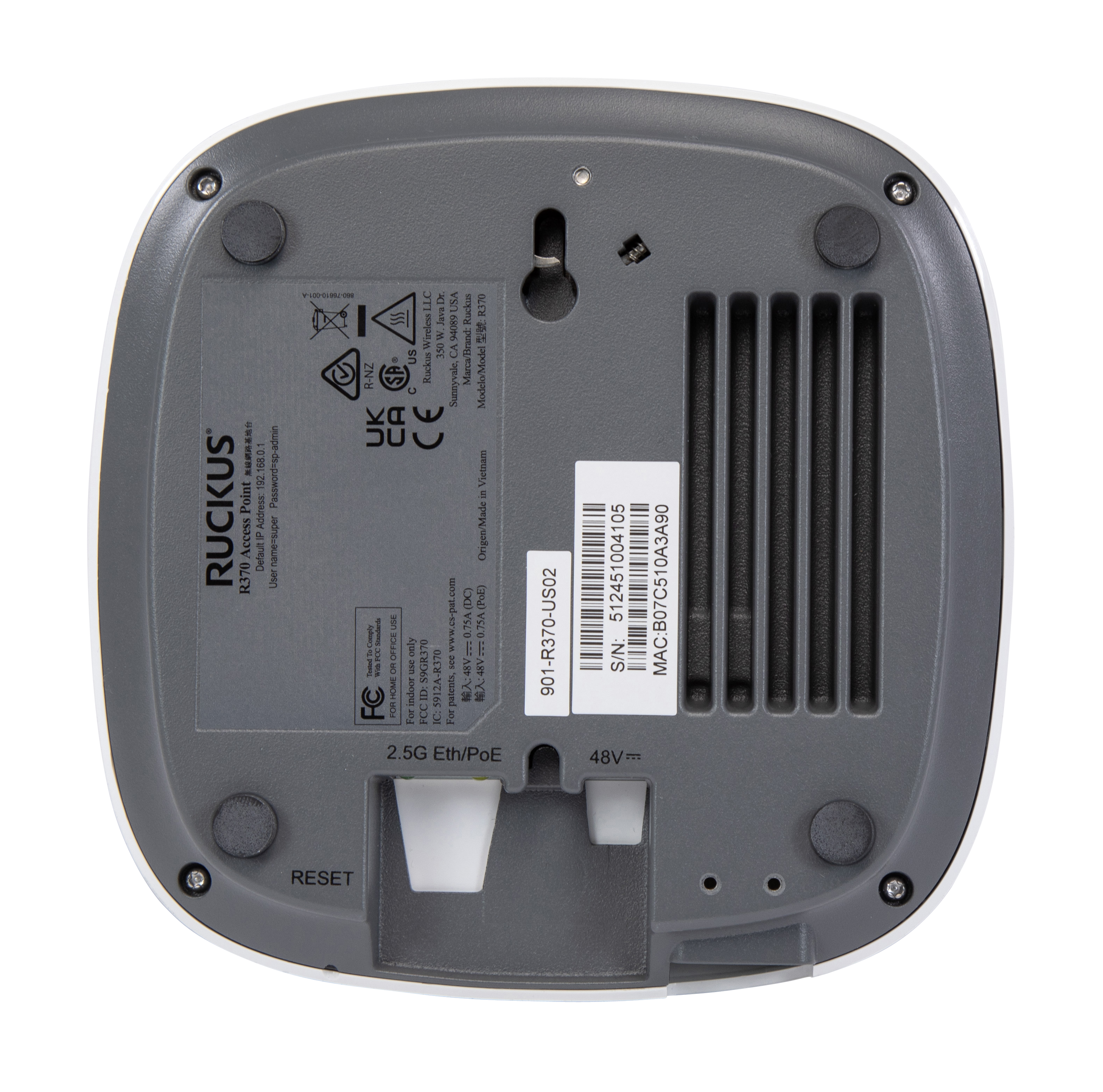 RUCKUS R370 Wi-Fi 7 Dual-Band Entry-Level Wireless Access Point 2x2:2 Streams 802.11be Up to 256 Clients PoE Support Wireless Access Point (901-R370-XX02) - Image 6