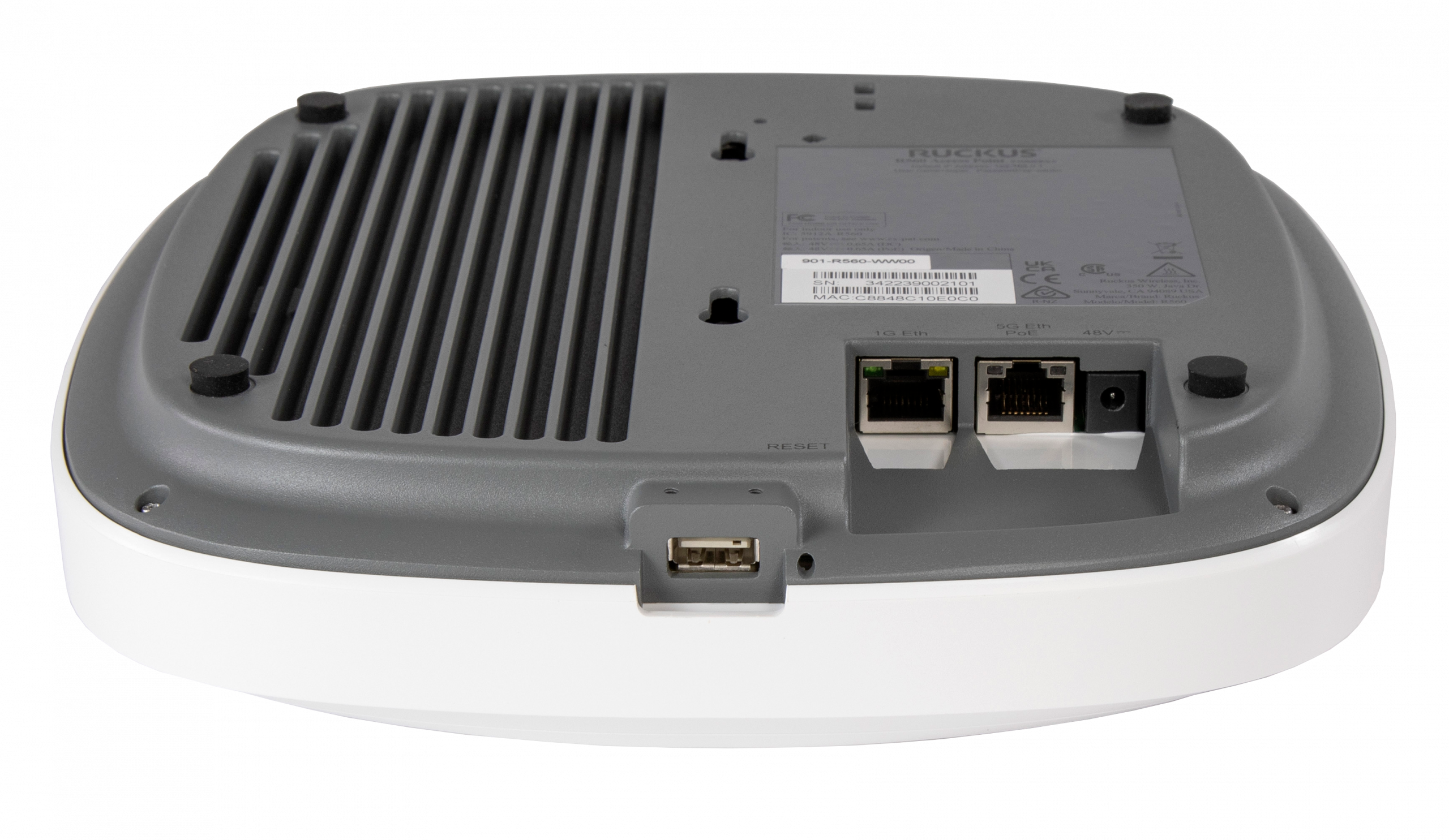 RUCKUS R560 Wi-Fi 6E Tri-Band Wireless Access Point Tri-Radio 2x2:2 Streams Multi-Gigabit Ethernet OFDMA MU-MIMO BeamFlex+ 5GbE PoE In USB 2.0 802.3bt PoE Support Wireless Access Point - Image 6